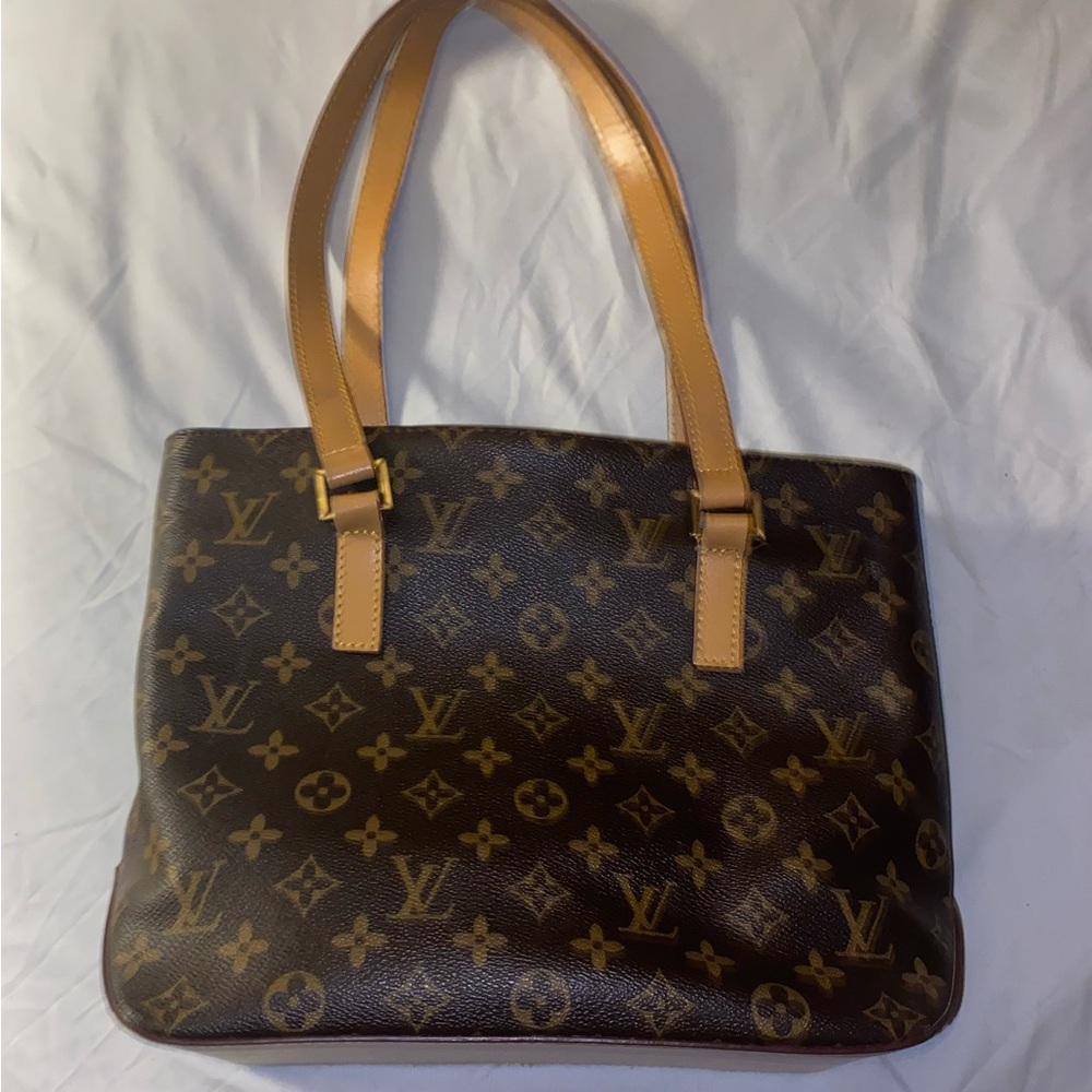 Louis Vuitton Monogram Canvas Shoulder Tote in Brown with Tan Straps